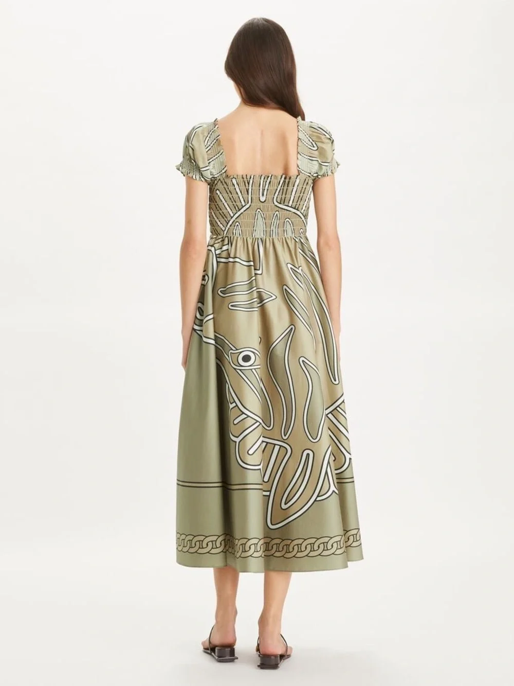 New Tory Burch Print Smocked Cotton Dress